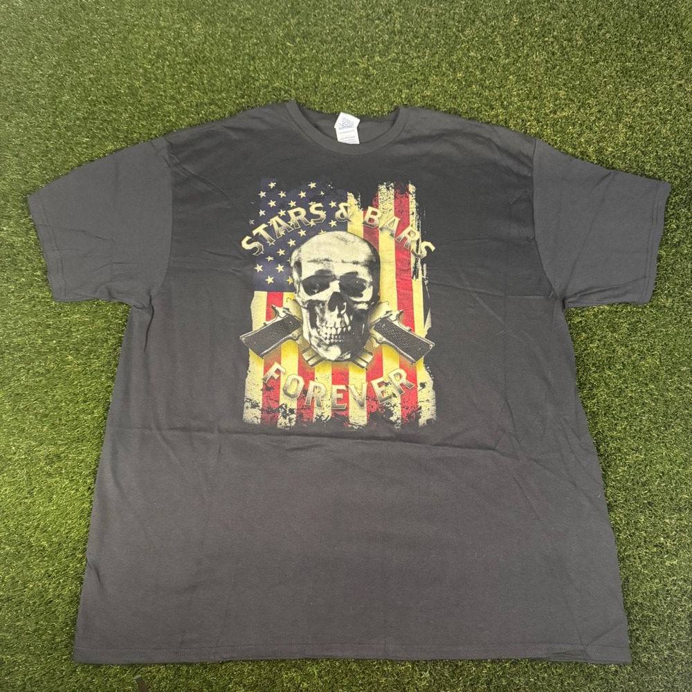 Delta Pro Weight Mens 2XL Gray Stars & Bars Forever Skull Flag Graphic T-Shirt